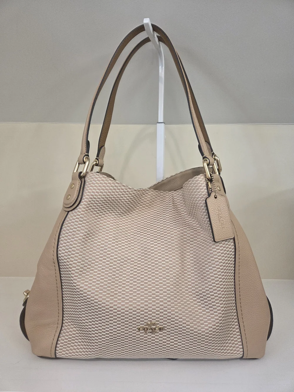 Coach Edie 31 Woven And Leather Shoulder Bag